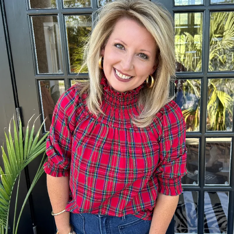 Year-End Clearance Jace Plaid Top | Red-Multi
