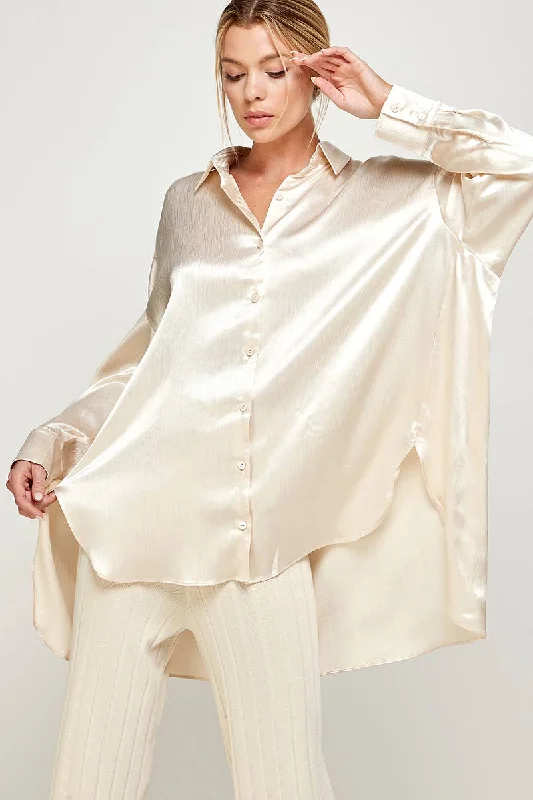 TIME-Limited Offer Satin Oversized Button Down - Ivory