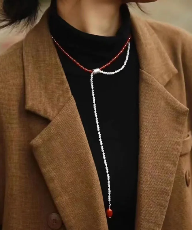 Online Deal Chic Colorblock Agate Beading Bilayer Sweater Necklace