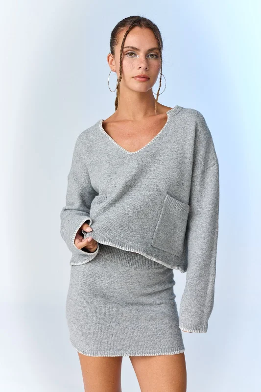 Make Your Weekend Count with Savings Myra Blanket Stitch Detail Top, Grey