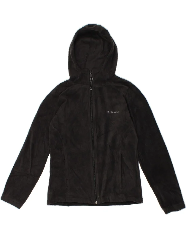 New Deal COLUMBIA Womens Hooded Fleece Jacket UK 14 Medium Black Polyester