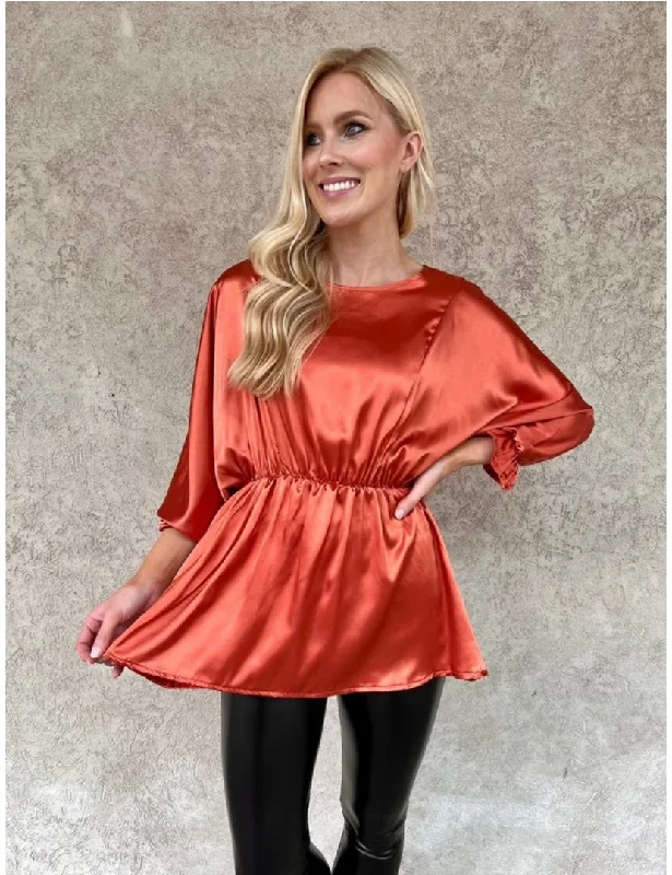 Weekend Savings Sensation Cinnamon Satin Blouse Curvy