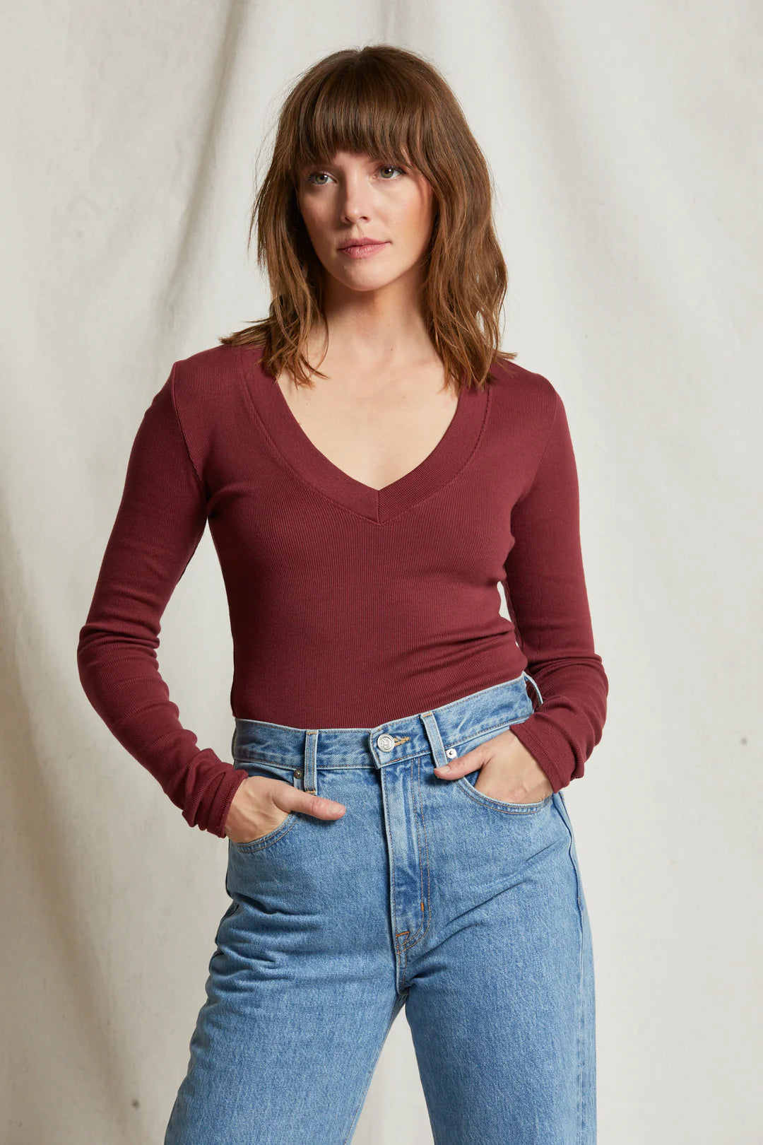 Weekend Offers You Can't Ignore Perfect White Tee - Viola v-neck long sleeve