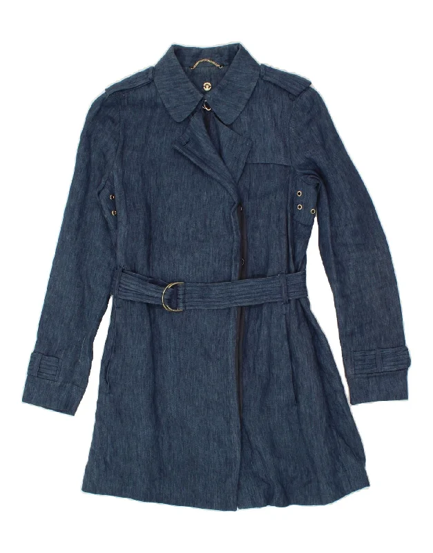 Major Savings MASSIMO DUTTI Womens Trench Coat EU 36 XS Navy Blue Linen