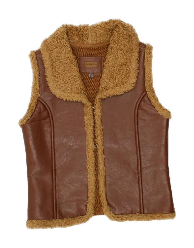 Super Savings STREET ONE Womens Faux Leather Gilet UK 12 Medium Brown Acrylic