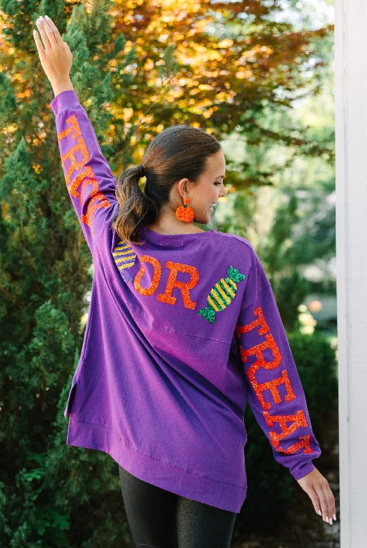 Extra Savings Trick Or Treat Purple Varsity Pullover
