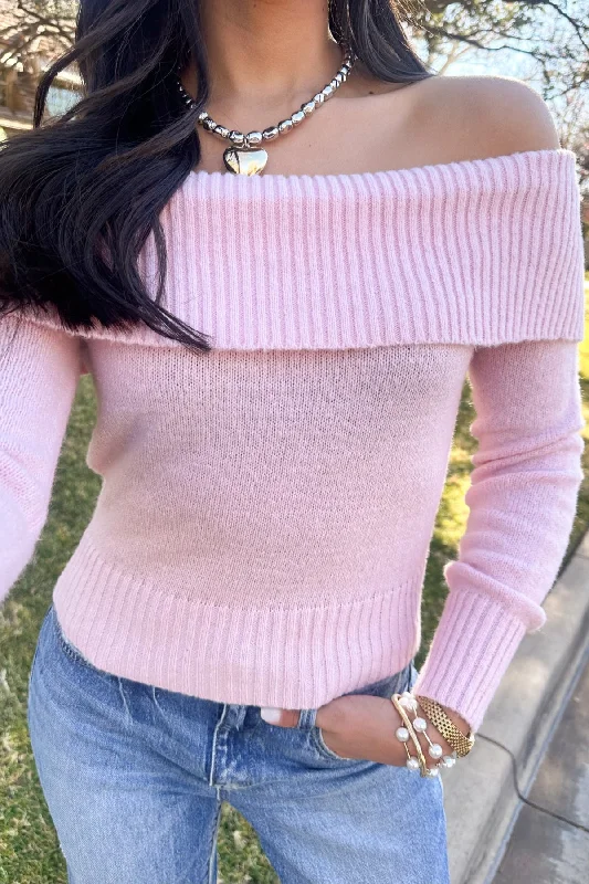 Time-Sensitive I’m Here Now Pink Off Shoulder Sweater