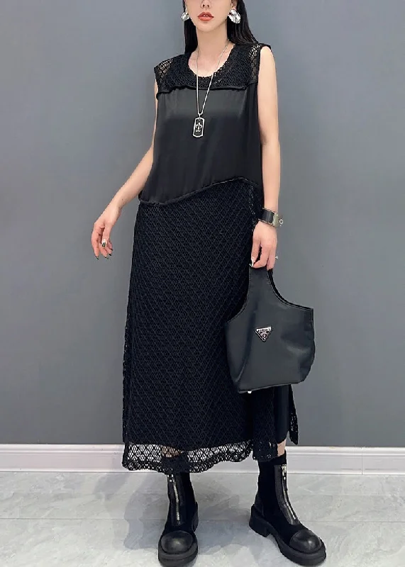 Members Only Black Side Open Patchwork Knit Dresses O Neck Summer