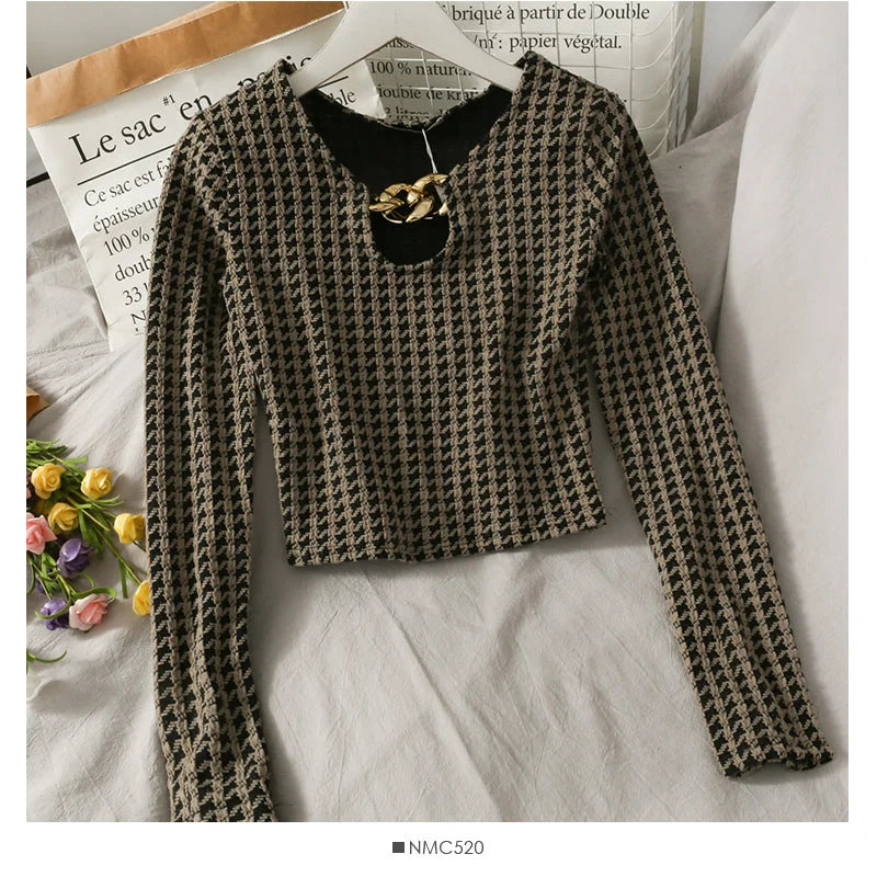 Value Deals French minority thousand bird lattice short slim and thin blouse for women  2054