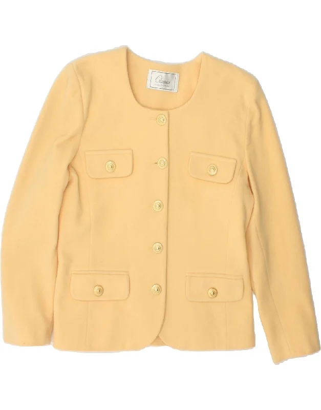 Midnight Sale CLASSICS Womens 5 Button Blazer Jacket UK 14 Medium Yellow Virgin Wool Midnight Sale CLASSICS Womens 5 Button Blazer Jacket UK 14 Medium Yellow Virgin Wool