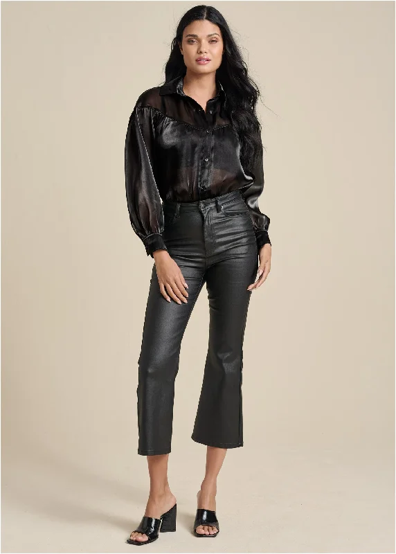 Take Advantage Coated Kick Flare Jeans - Black