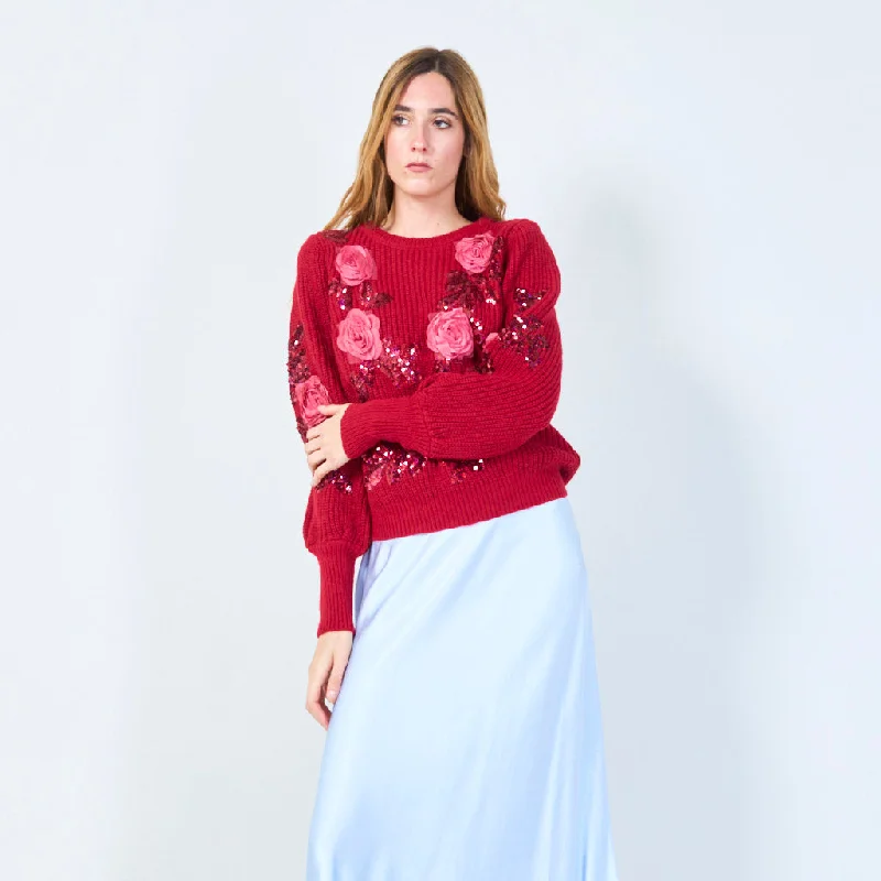 Fantastic Deals Floral sequin embellished sweater wholesale