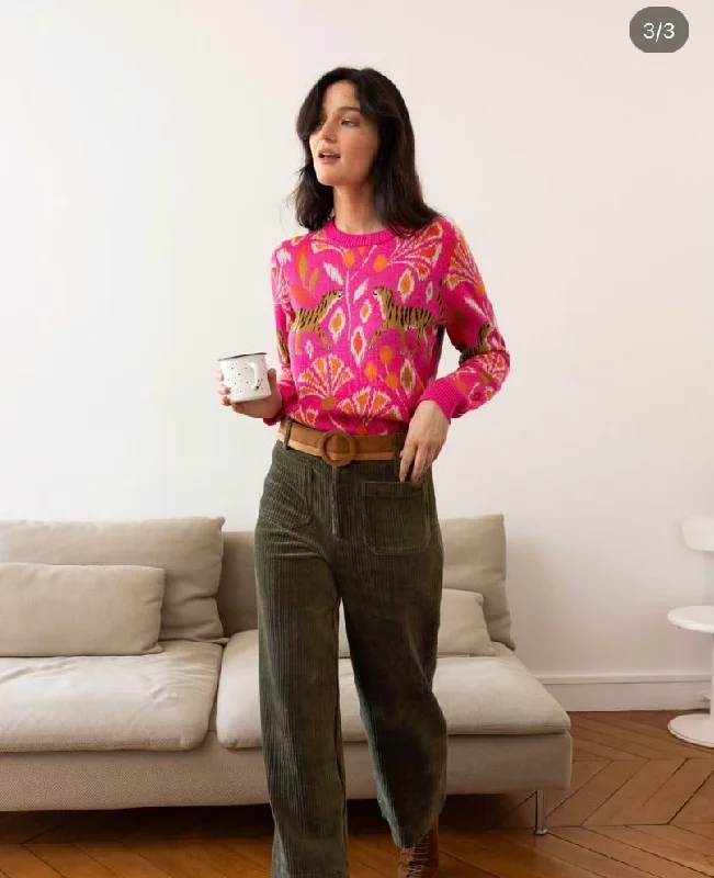 Shop the Weekend Away Candice Tiger Pullover Sweater - Rose