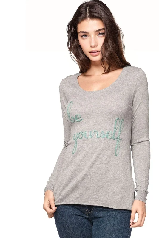 Amazing Value Zen Crewneck Sweater with "be yourself" Embroidery Stitch On Sale Now