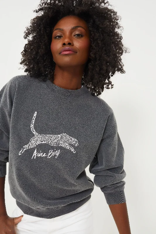 Weekend Savings Sensation Washed Black Spencer Sweatshirt Spotted Leopard