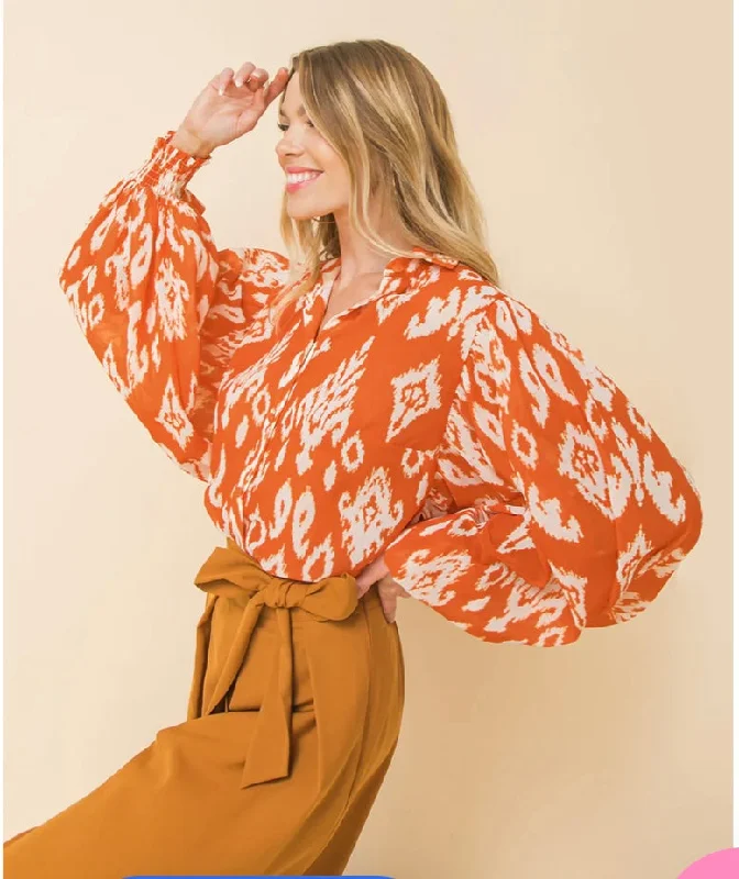 One-DAY Sale Orange and Cream Lantern Sleeve Top