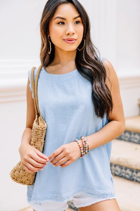 Big Discounts Never Forget You Light Blue Linen Tank