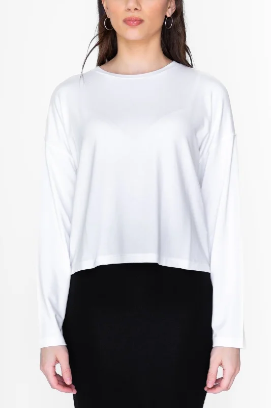 Weekend Deals That Wow BOXY LONG SLEEVE TEE CROPPED (WHITE)