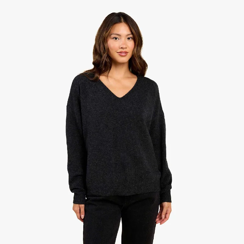 Bargain Alert Cozy Knit V-Neck Sweater | Black