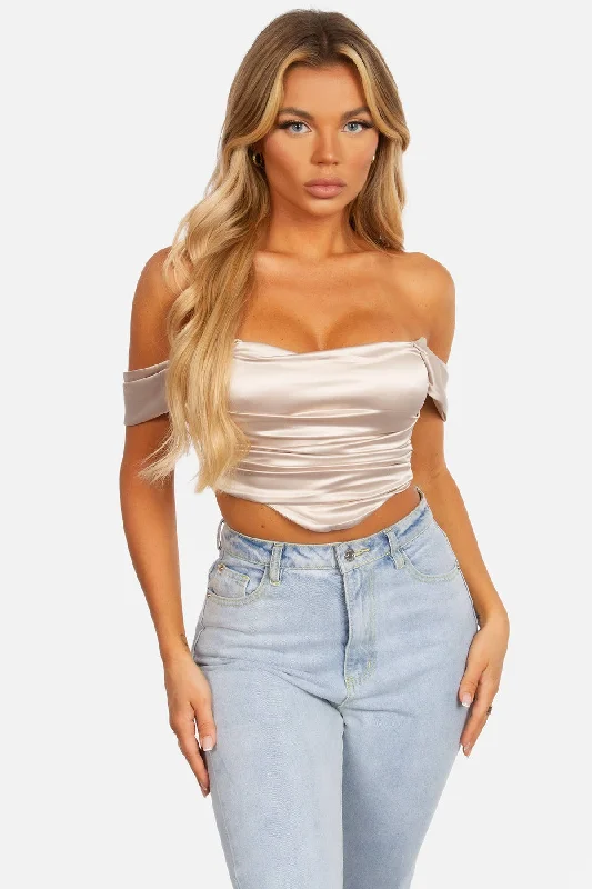 Unbeatable Deal Satin Off The Shoulder Crop Top