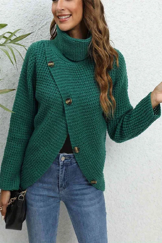 Clearance Sale Buttoned Turtleneck Long Sleeve Sweater
