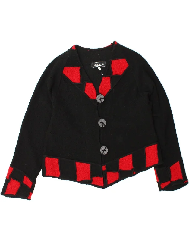 Closeout VINTAGE Womens Fleece 3 Button Blazer Jacket UK 10 Small Black Colourblock