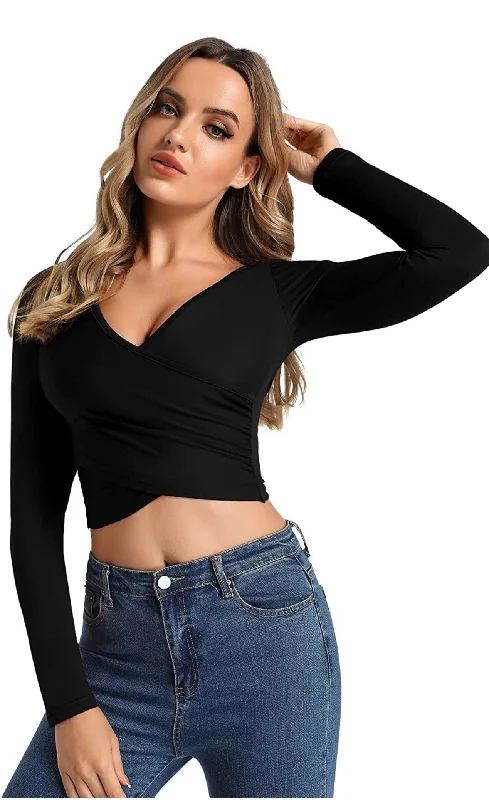Final Offer Black Spandex Crossover Crop Top