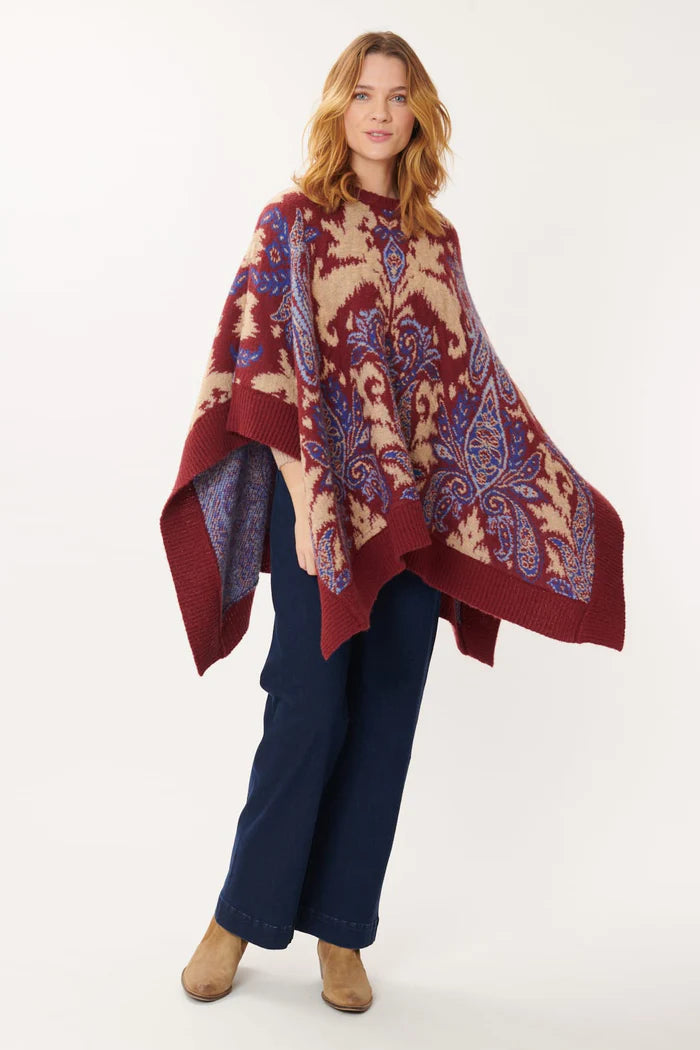 Exclusive Access Jazz Paisley Poncho/sweater  -Burgundy