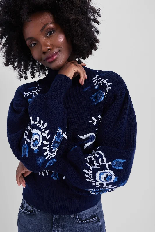 Price Drop Navy Inga Embroidery Longsleeve High Neck Sweater