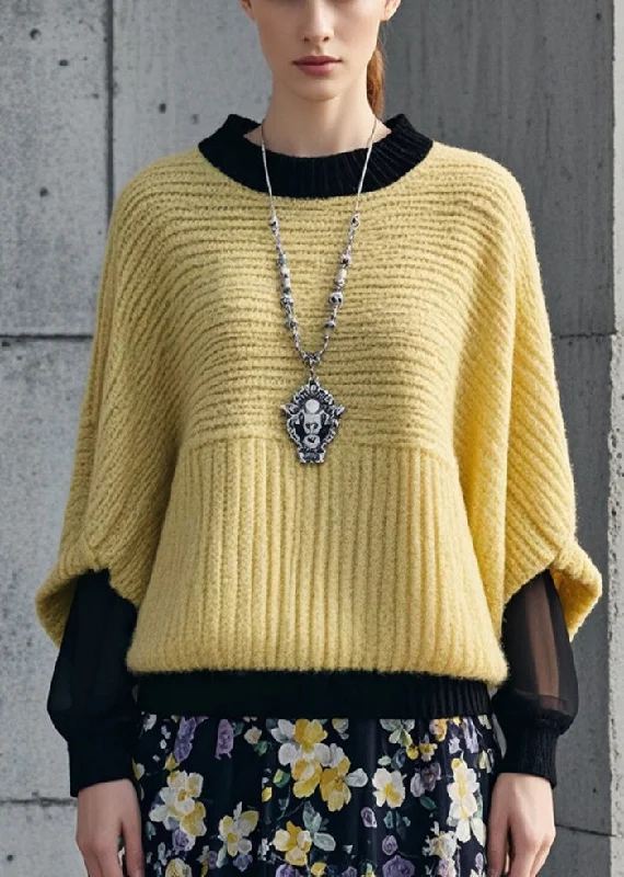 Buy More, Save More Italian Yellow Patchwork Tulle Fake Two Piece Sweater Tops Fall