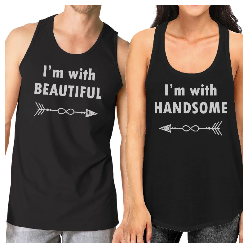 Extra Savings I'm With Beautiful And Handsome Matching Couple Black Tank Tops