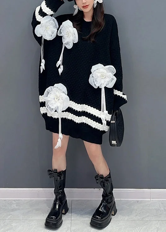 Weekend Deal Black Cozy Patchwork Cotton Knit Sweaters O Neck Spring