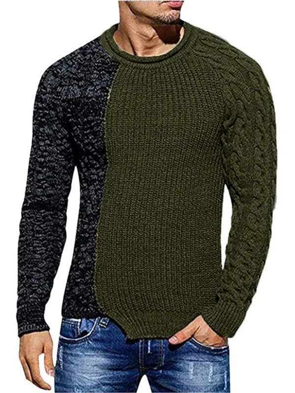 Weekend Offers That Dazzle Patchwork Round Neck Pullover Men Sweater