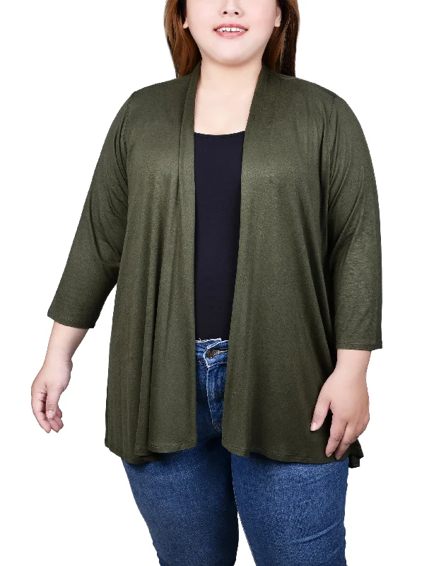 Half Price Plus Size 3/4 Sleeve Solid Cardigan
