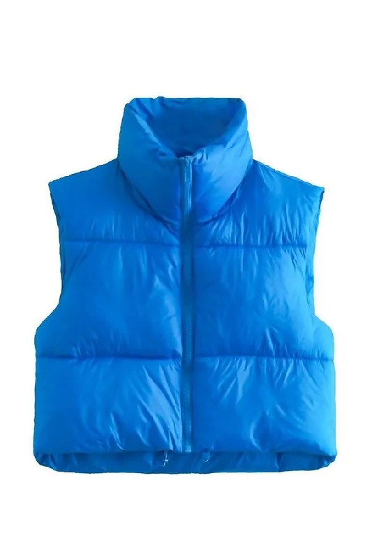 Weekend Discounts to Grab Blue Cropped Puffer Vest