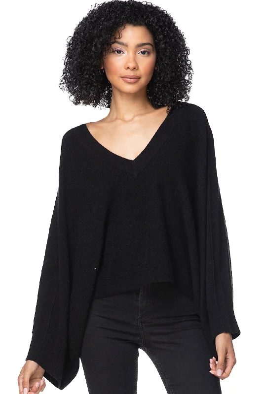 Low Prices 100% Cashmere Coastal Cool Reversible Crew to V-neck Sweater Knit Poncho - Dark Colors