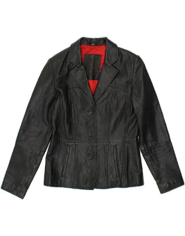Can't Be Beat VINTAGE Womens Leather Jacket UK 12 Medium Black Leather