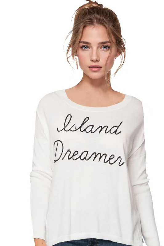 Price Buster Zen Jane Drop Shoulder Crewneck Zen Sweater in Embroidery Stitch On Sale Now
