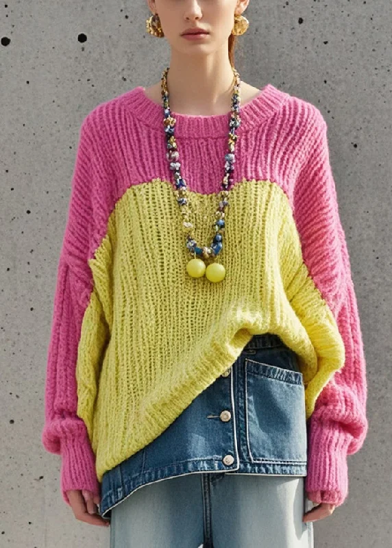 Year-End Sale Beautiful Colorblock Oversized Patchwork Knit Sweater Fall