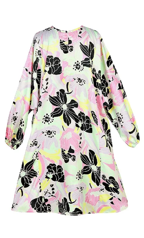 Price Drop Basic Flairy Soft Satin Floral Printed Tunic With Pockets