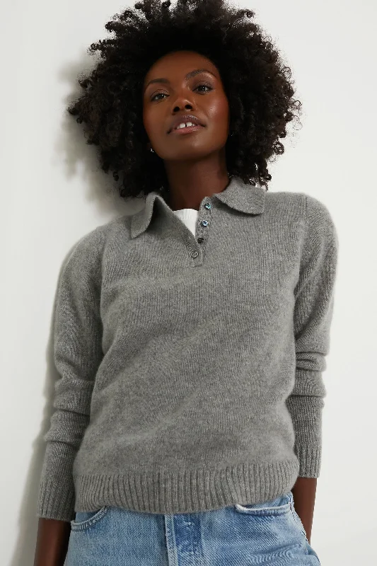Early Access Heather Grey Cashmere Alice Polo Sweater