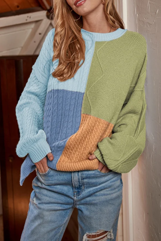 Online Exclusive Color Lump  Contrast O Neck Tops Sweater