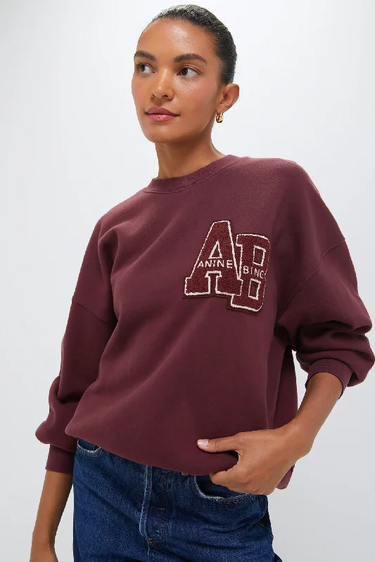 Cash Savings Dark Burgundy Miles Oversized Letterman Sweatshirt