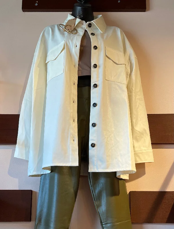 Weekend Specials Just for You Cream Faux Leather Shirt/Shacket