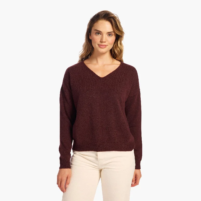 Take Action Cozy Knit V-Neck Sweater | Black Cherry