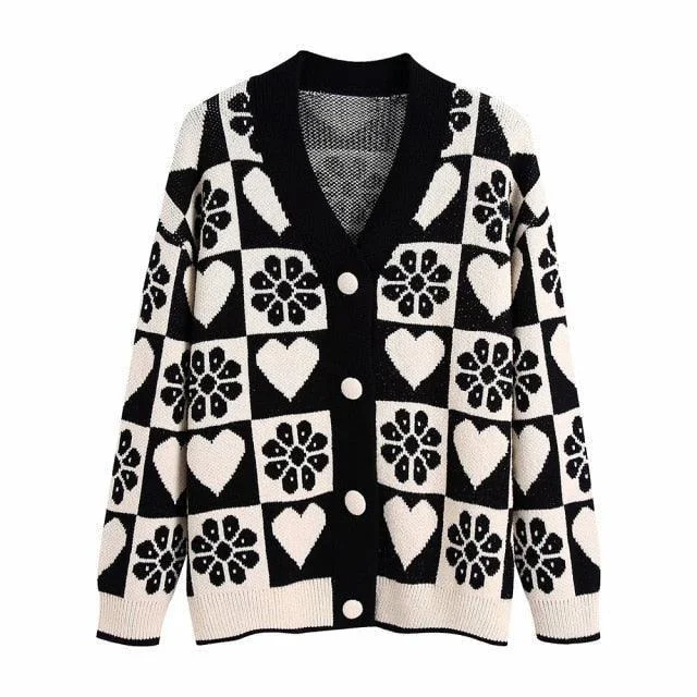 Stock Clearance Jacquard Loose Cardigan Sweaters For Women
