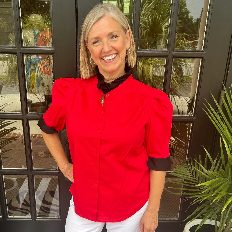 Clearance Sale Kirby Ruffle Collar Top | Red with Black