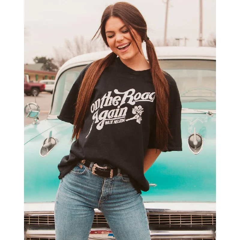 Markdown Sale Willie Nelson On The Road Again Black Tee