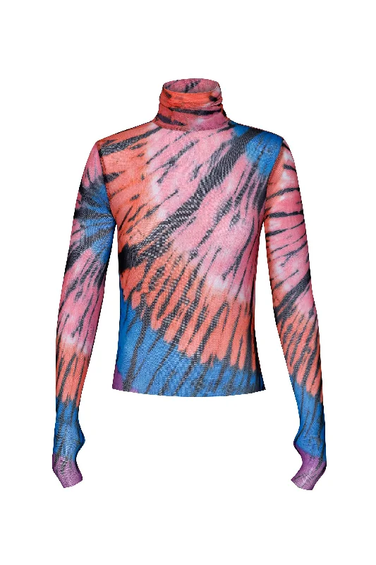 YEAR-End Sale Ziggy Power Mesh Turtleneck Top - Tie-Dye