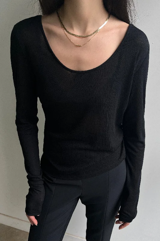 Today Only SHEER SCOOP NECK LONG SLEEVE TOP